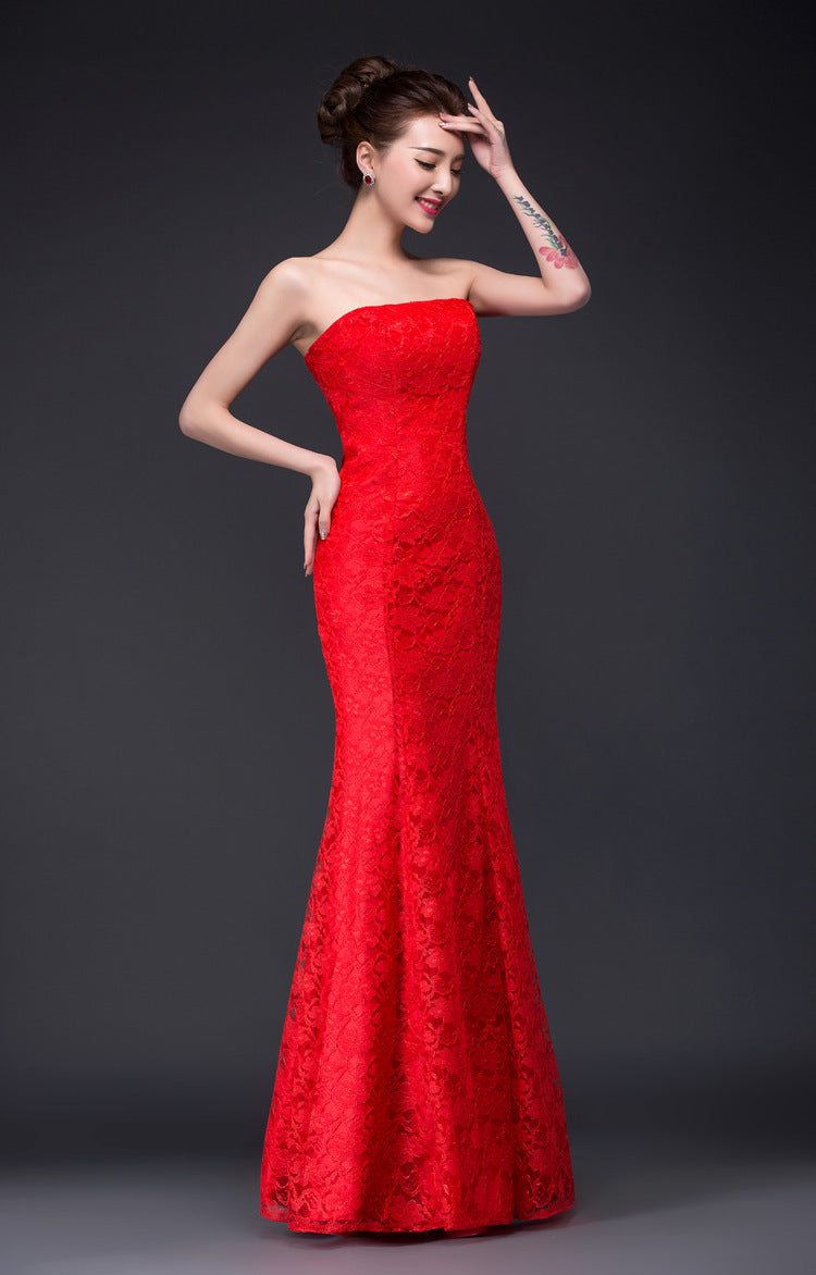 Long Dress Fuchsia and White Lace – Trailing Sexy Bridal Wedding Gown