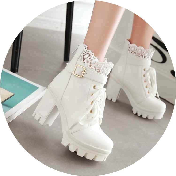 Lace-Up Martens Boots for Women with High Heels and Thick Soles