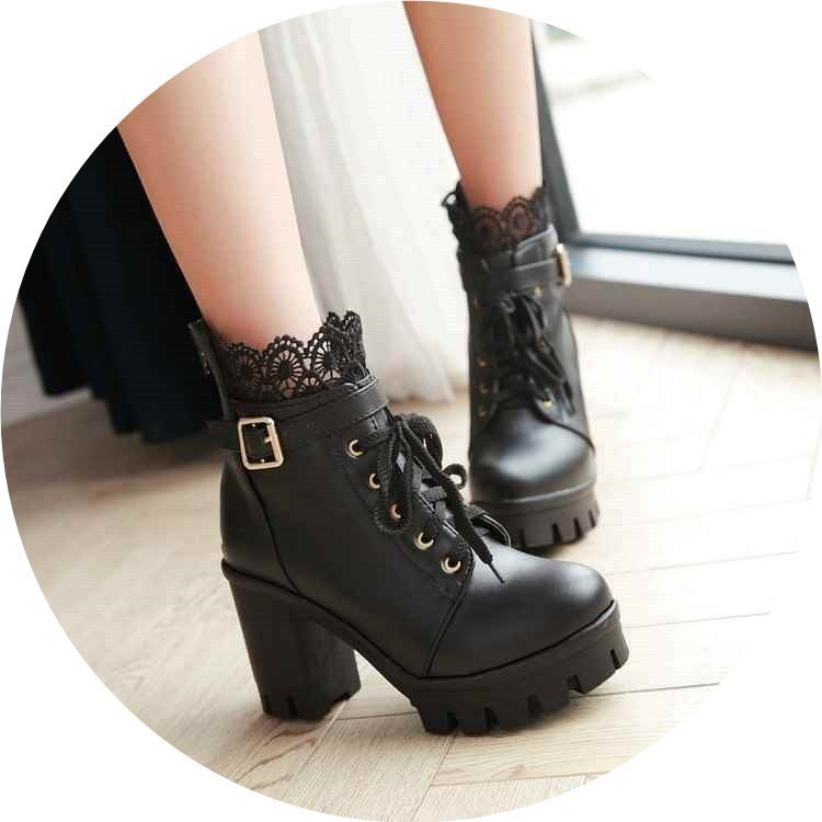 Lace-Up Martens Boots for Women with High Heels and Thick Soles