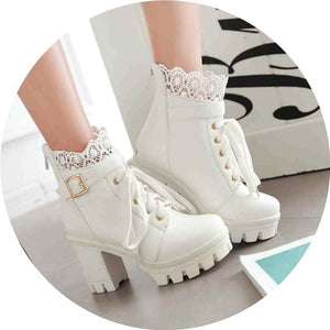 Lace-Up Martens Boots for Women with High Heels and Thick Soles
