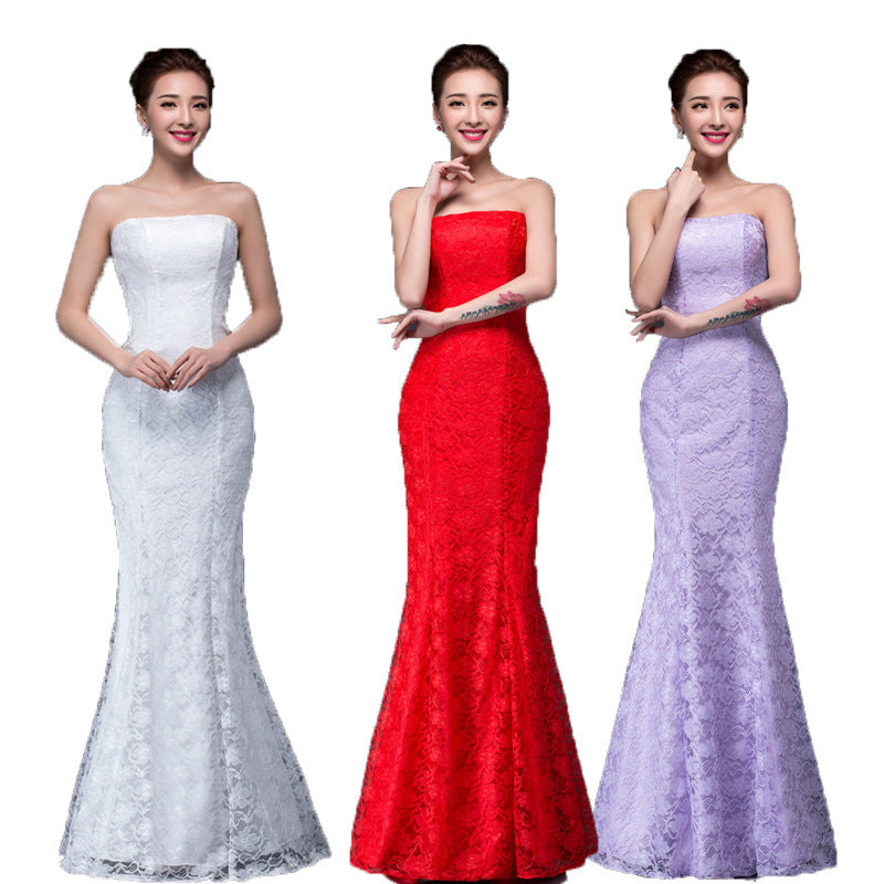 Long Dress Fuchsia and White Lace – Trailing Sexy Bridal Wedding Gown