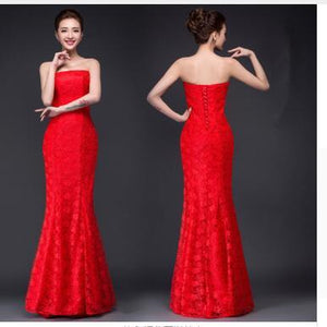 Long Dress Fuchsia and White Lace – Trailing Sexy Bridal Wedding Gown