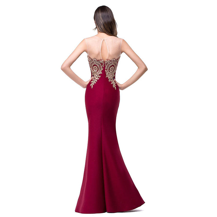 Bridesmaids Sexy Back Hollow AppliquΓ© Fishtail Dress