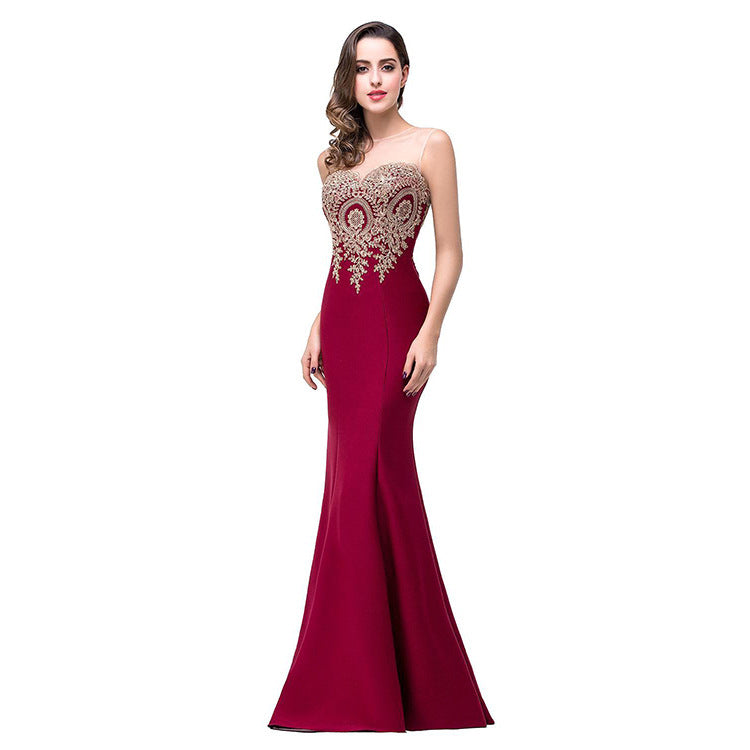 Bridesmaids Sexy Back Hollow AppliquΓ© Fishtail Dress