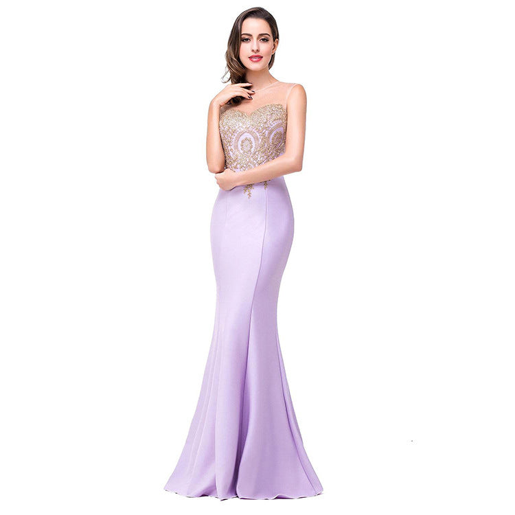 Bridesmaids Sexy Back Hollow AppliquΓ© Fishtail Dress