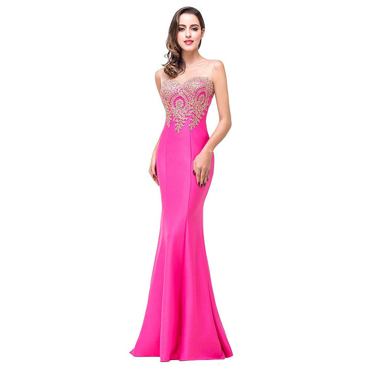 Bridesmaids Sexy Back Hollow AppliquΓ© Fishtail Dress