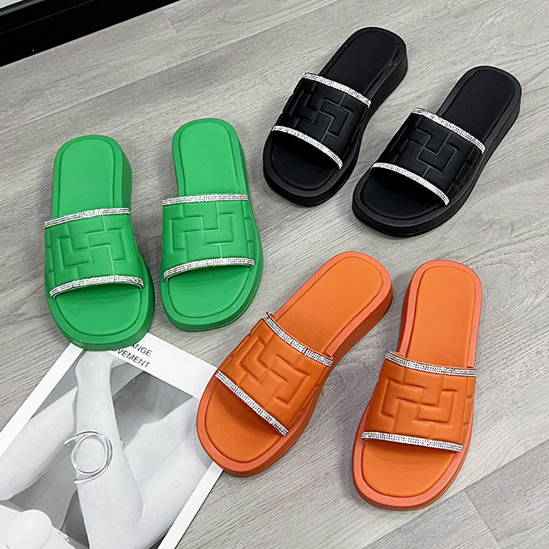 ✨ Rhinestones Slippers for Women – Summer Candy-Color Flat Heel Shoes