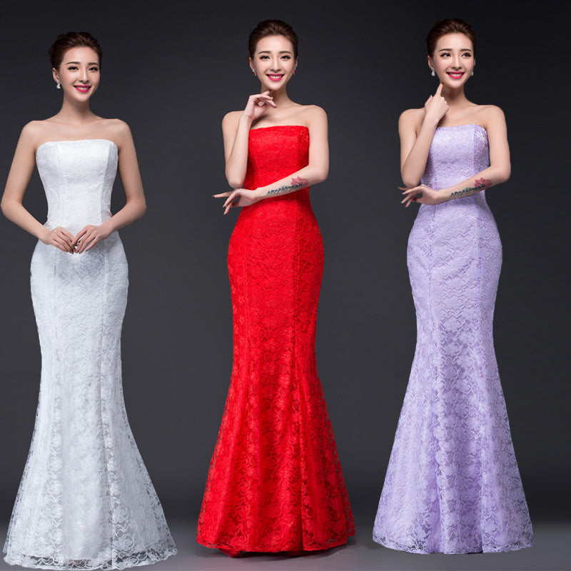 Long Dress Fuchsia and White Lace – Trailing Sexy Bridal Wedding Gown