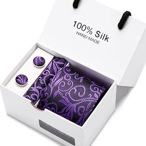 Brand 100% Silk Ties – Extra Long Navy Blue Paisley Necktie Set