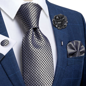 Blue Silver Paisley Neck Tie Set for Men