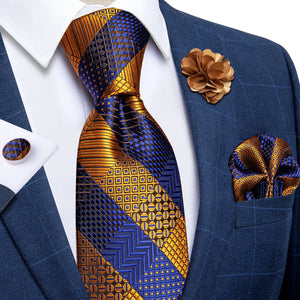 Blue Silver Paisley Neck Tie Set for Men