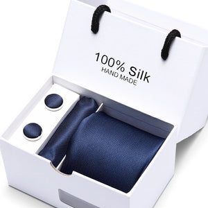 Brand 100% Silk Ties – Extra Long Navy Blue Paisley Necktie Set
