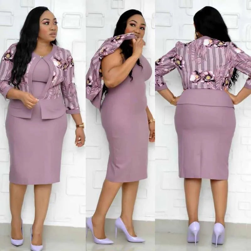 African Clothes Flower Printed Two-Piece Set β Sleeveless Bodycon Mini Dress & Coat Suit for Women