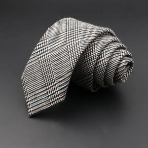 Men’s 6cm Classic Cotton Skinny Tie – Grey Plaid & Striped Design