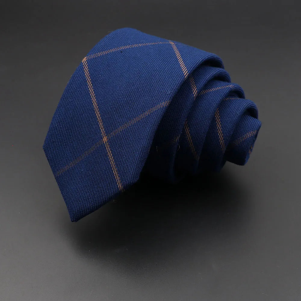 Menβs 6cm Classic Cotton Skinny Tie β Grey Plaid & Striped Design