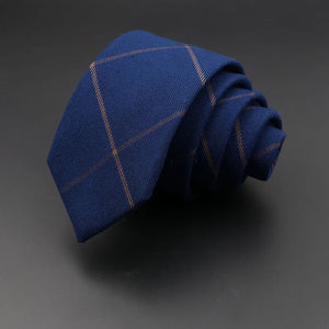 Men’s 6cm Classic Cotton Skinny Tie – Grey Plaid & Striped Design