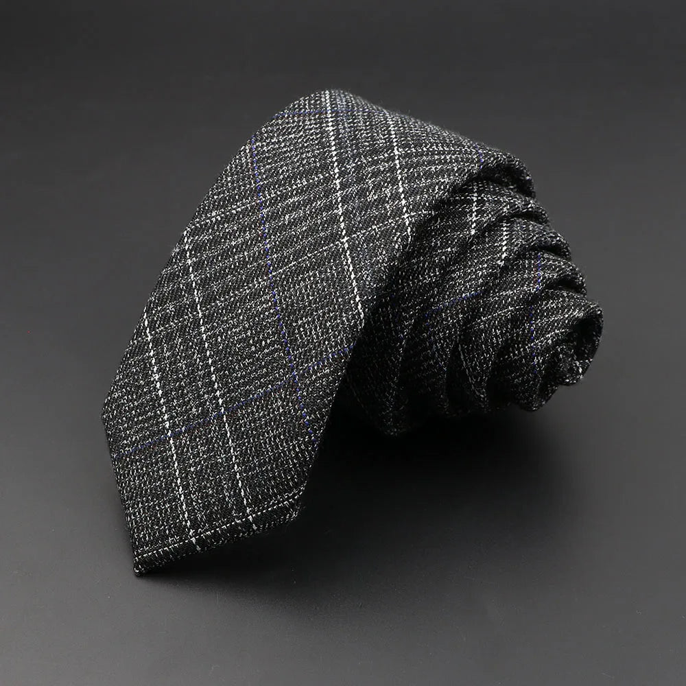 Menβs 6cm Classic Cotton Skinny Tie β Grey Plaid & Striped Design