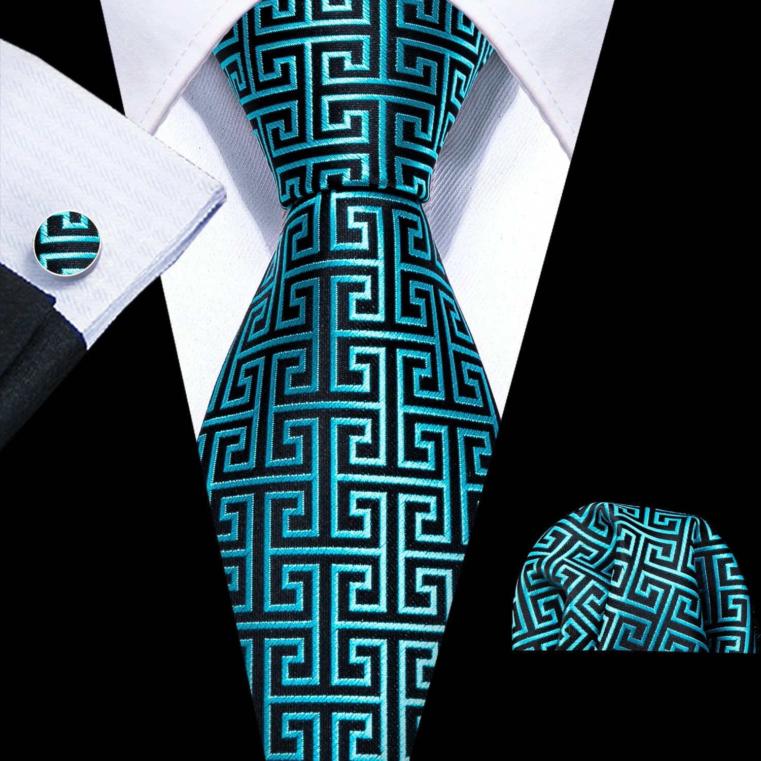 Fashion Teal Novelty Men Tie Set by Barry Wang