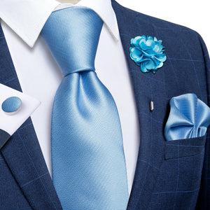 Blue Silver Paisley Neck Tie Set for Men