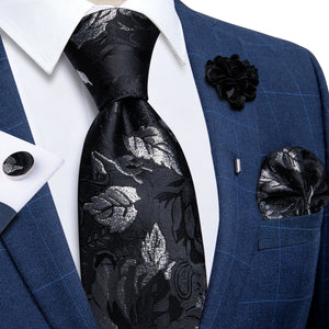 Blue Silver Paisley Neck Tie Set for Men
