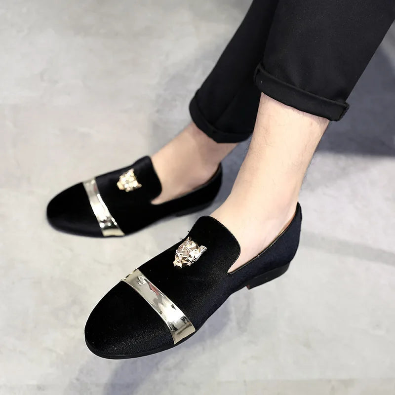 Menβs Fashion Tiger Gold Metal Loafers β Perfect for Weddings & Parties