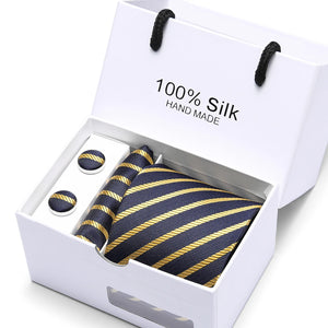 Brand 100% Silk Ties – Extra Long Navy Blue Paisley Necktie Set