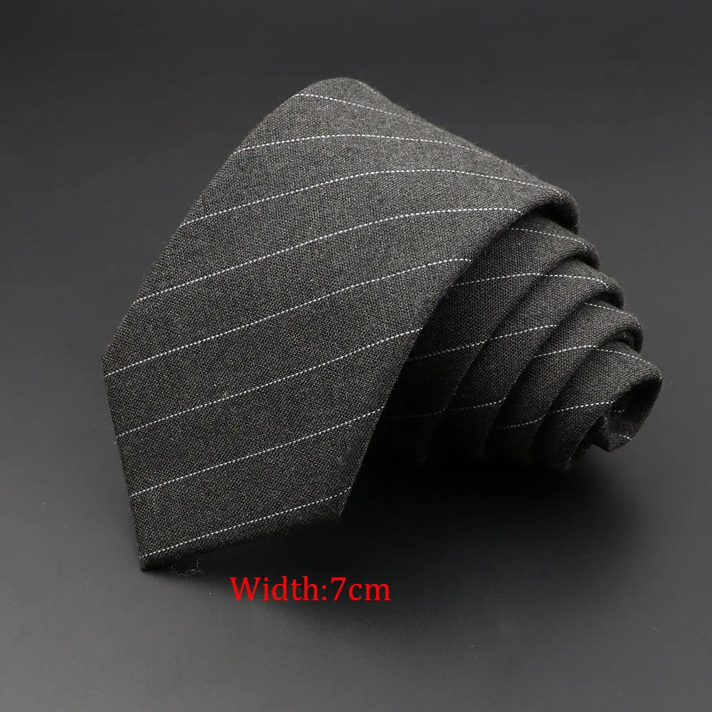 Menβs 6cm Classic Cotton Skinny Tie β Grey Plaid & Striped Design