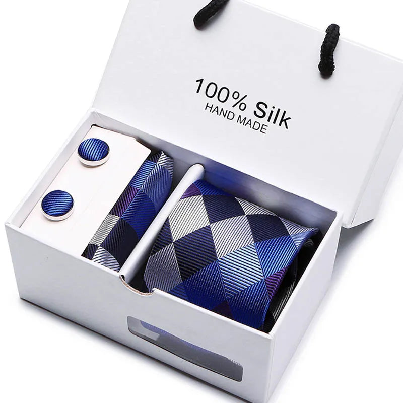 Brand 100% Silk Ties – Extra Long Navy Blue Paisley Necktie Set