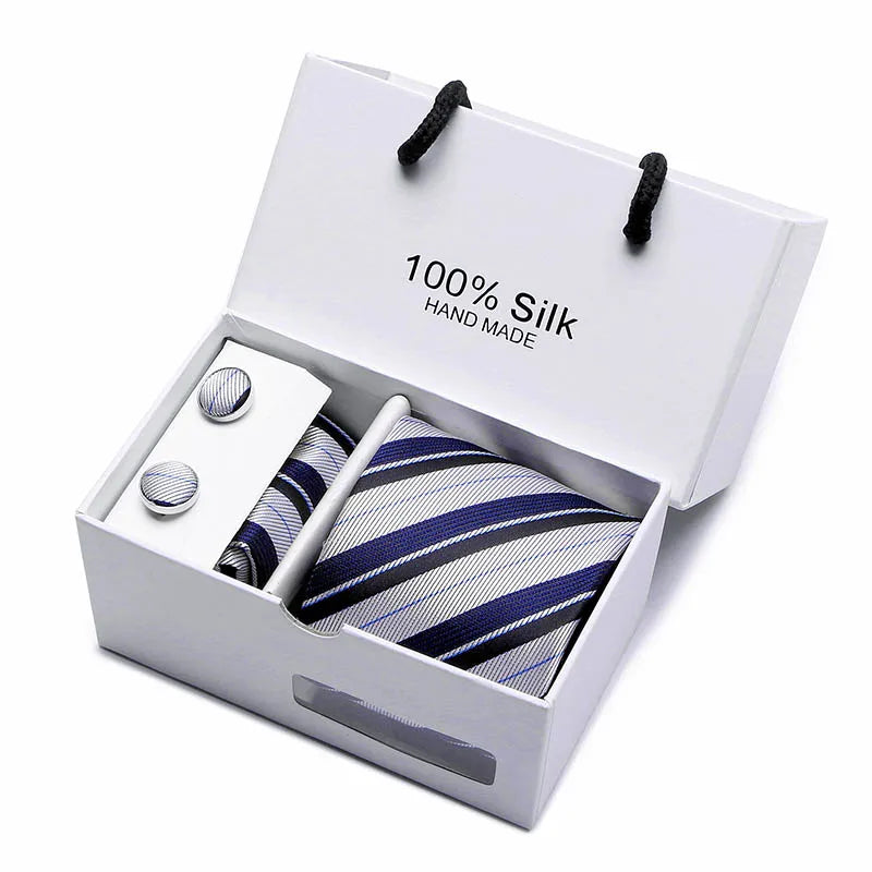Brand 100% Silk Ties – Extra Long Navy Blue Paisley Necktie Set