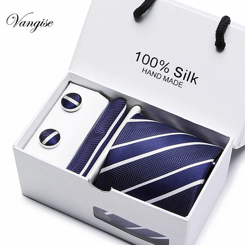Brand 100% Silk Ties – Extra Long Navy Blue Paisley Necktie Set