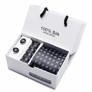 Brand 100% Silk Ties – Extra Long Navy Blue Paisley Necktie Set