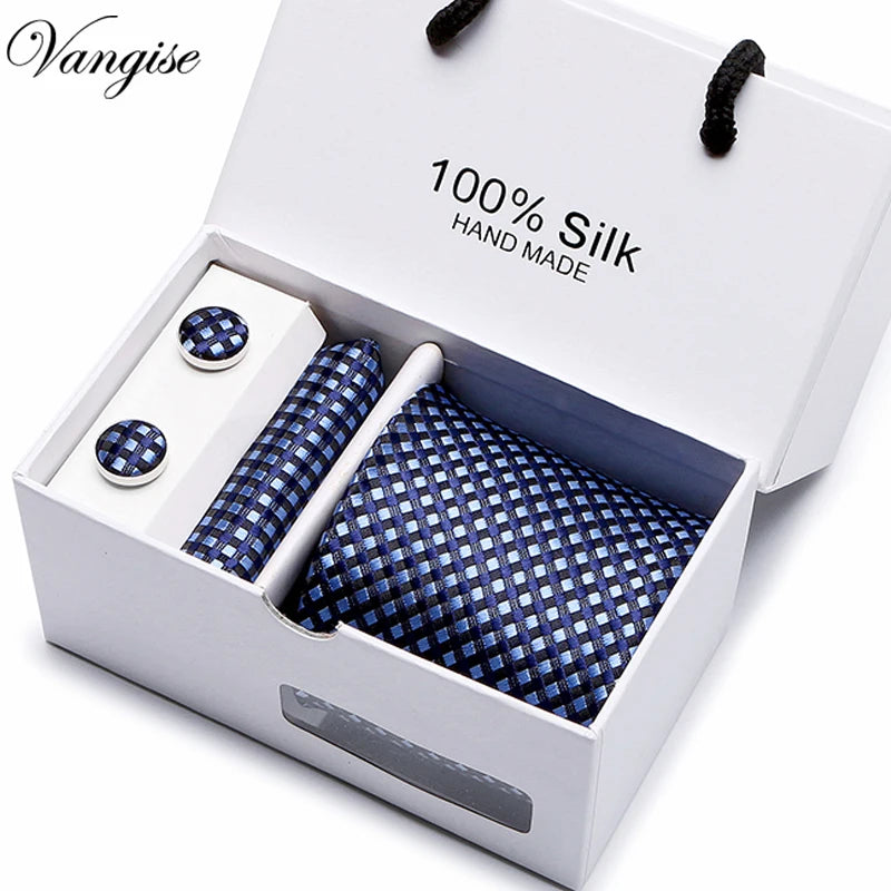 Brand 100% Silk Ties – Extra Long Navy Blue Paisley Necktie Set