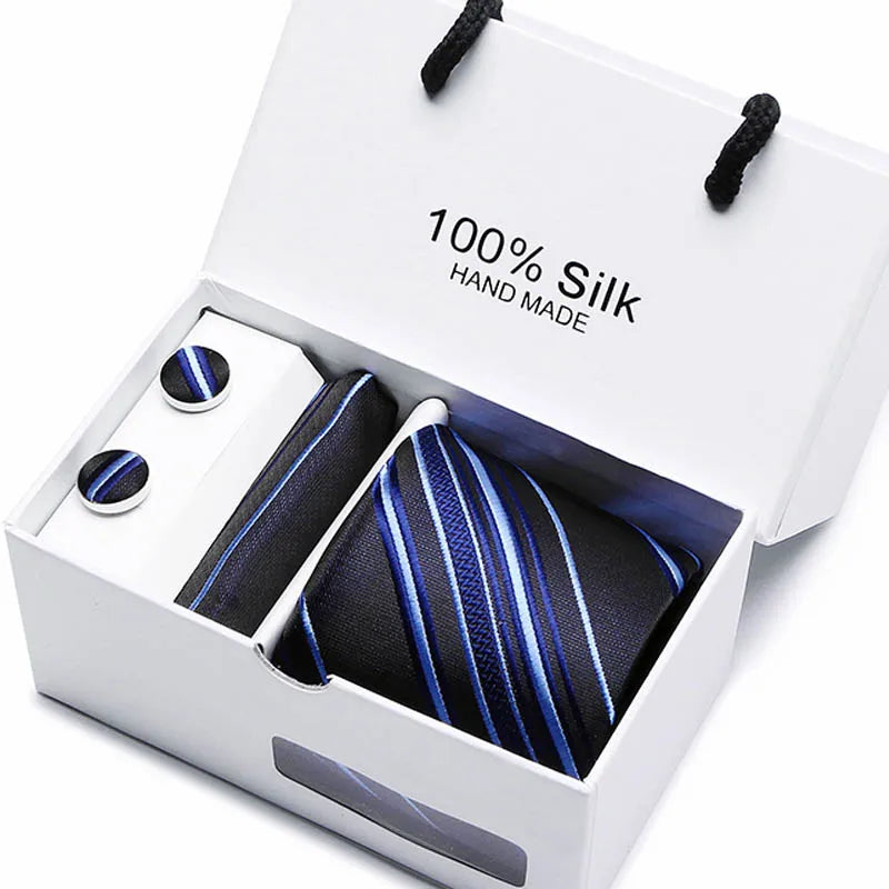 Brand 100% Silk Ties – Extra Long Navy Blue Paisley Necktie Set