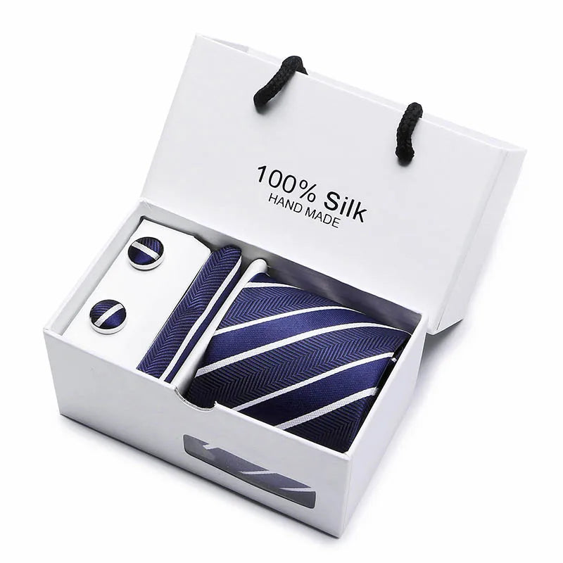 Brand 100% Silk Ties – Extra Long Navy Blue Paisley Necktie Set