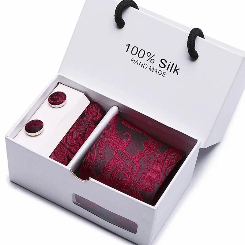 Brand 100% Silk Ties – Extra Long Navy Blue Paisley Necktie Set