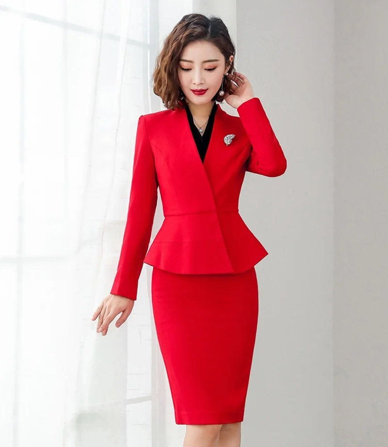 Formal Women’s Blazer and Skirt Set – Business Professional Two-Piece Suit