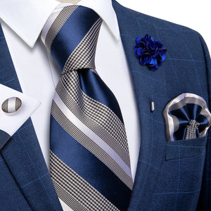 Blue Silver Paisley Neck Tie Set for Men