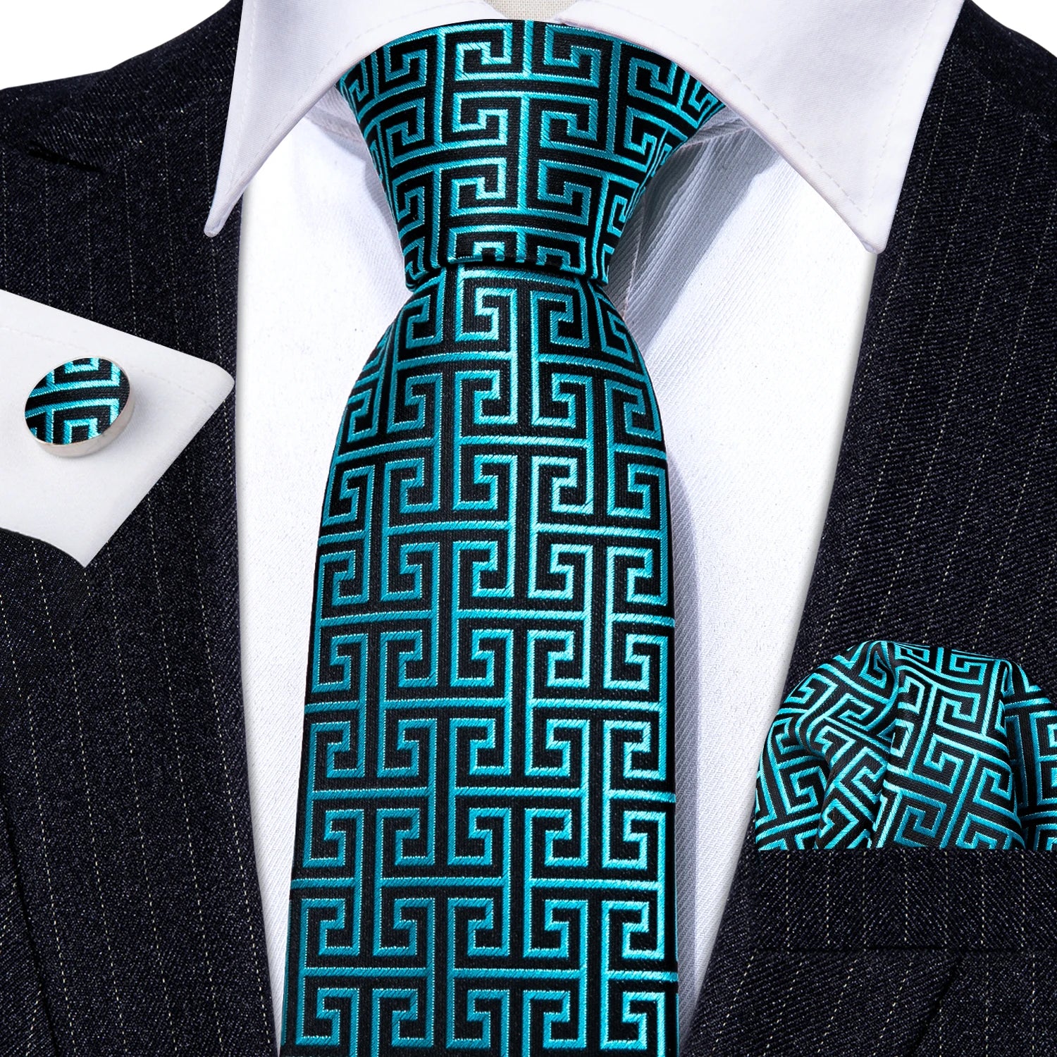 Fashion Teal Novelty Men Tie Set by Barry Wang