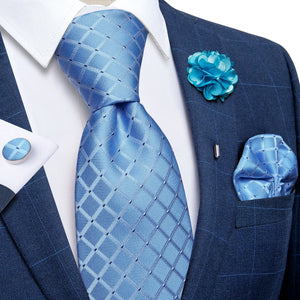 Blue Silver Paisley Neck Tie Set for Men