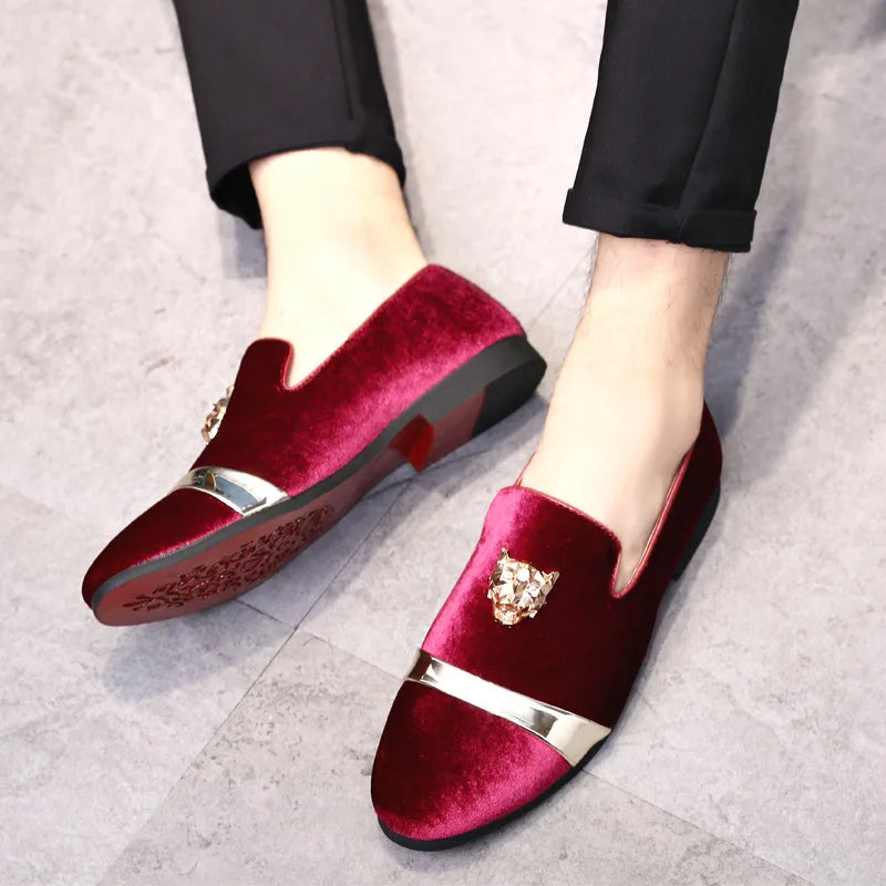 Menβs Fashion Tiger Gold Metal Loafers β Perfect for Weddings & Parties
