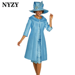 Satin 2-Piece Mother of the Bride Dress with Lace Jacket – Sky Blue Elegance
