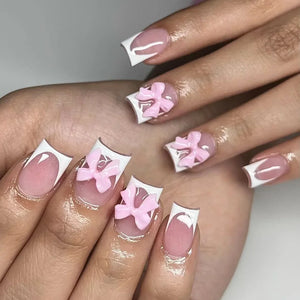 🤍 24pcs Nude White French Press-On Nails – Short Square, Simple & Stylish