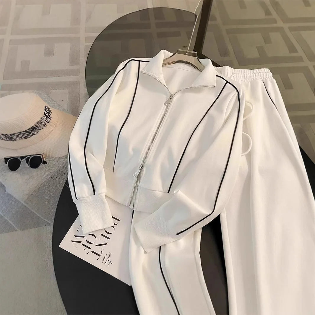2‑Piece Women’s Set – Autumn 2026 Cardigan Stripe Hoodie + Wide‑Leg Pants