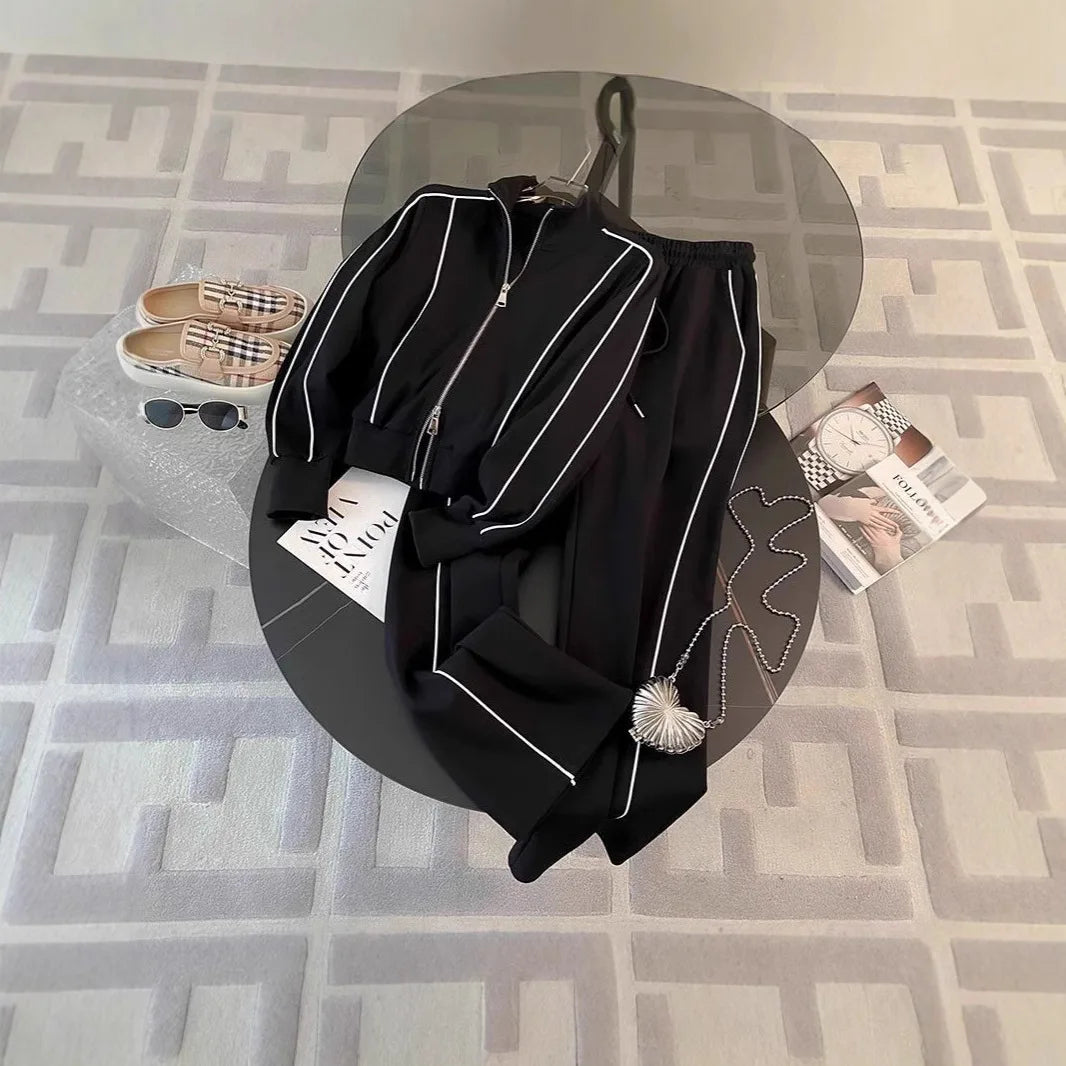 2‑Piece Women’s Set – Autumn 2026 Cardigan Stripe Hoodie + Wide‑Leg Pants