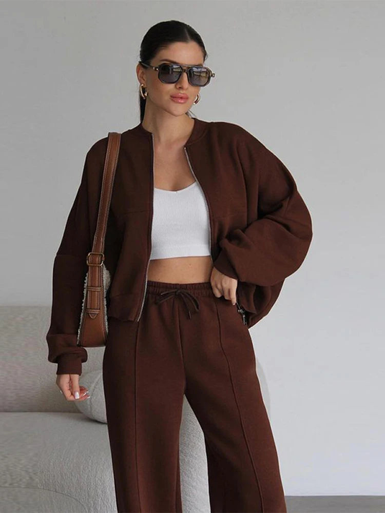 Women’s Solid Hoodie & Long Pants Set – Chic Casual 2‑Piece Suit (2025 Collection)