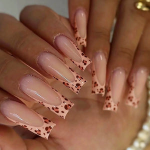 🐻 24pcs Extra Long Square Press-On Nails – 3D Bear & Bow with White French Tips