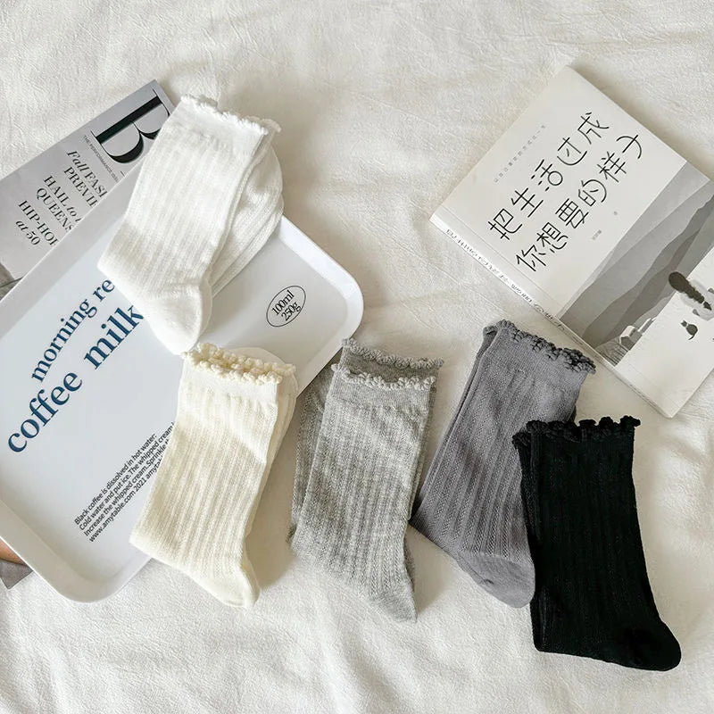 🧦 Women’s Summer Hollow Mesh Tube Socks – “Ear Fungus” Edge Pile Socks