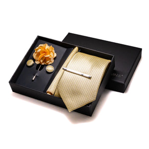 Orange Plaid Silk Wedding Tie Set – Luxury Gift Box Edition