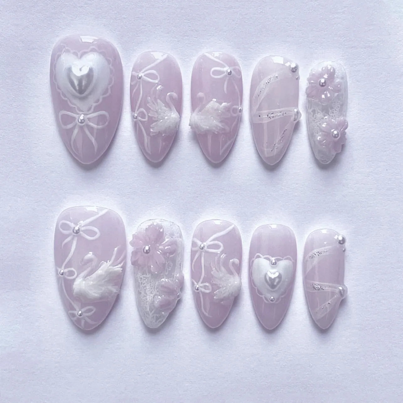 π 24pcs 3D Green Ripple Catβs Eye Press-On Nails β French Almond Style with Leaf Design