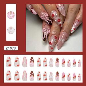 ๐ผ 24pcs White Flower Press-On Nails โ INS Yellow & Pink Blush Tones